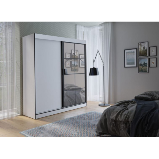 Šatní skříň OSLO II 180 se zrcadlem bílá/černá