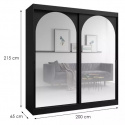 Šatní skříň MODIN 200 černá se zrcadly