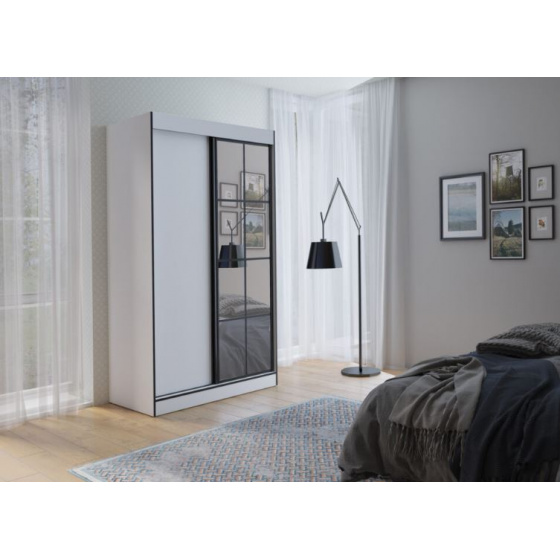 Šatní skříň OSLO II 120 se zrcadlem bílá/černá