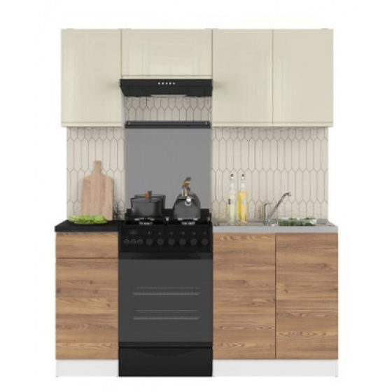 Kuchyňská linka JUNONA 180 BBL, bílá/vanilka lesk/modřín sibiu zlatý