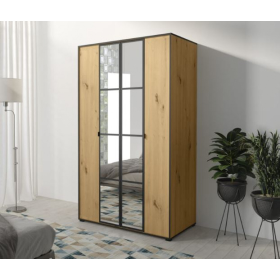 Šatní skříň OSLO I 120 se zrcadlem dub artisan/černá