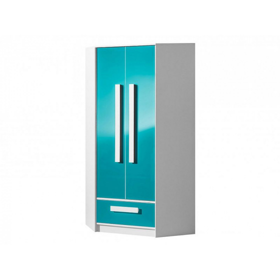 DAVID modrý šatní skříň rohová 2